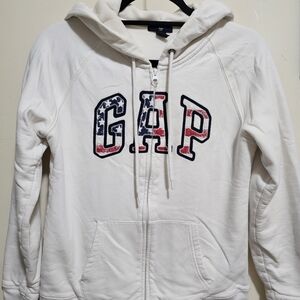 GAP White Hoodie Jacket with Red and Blue Logo